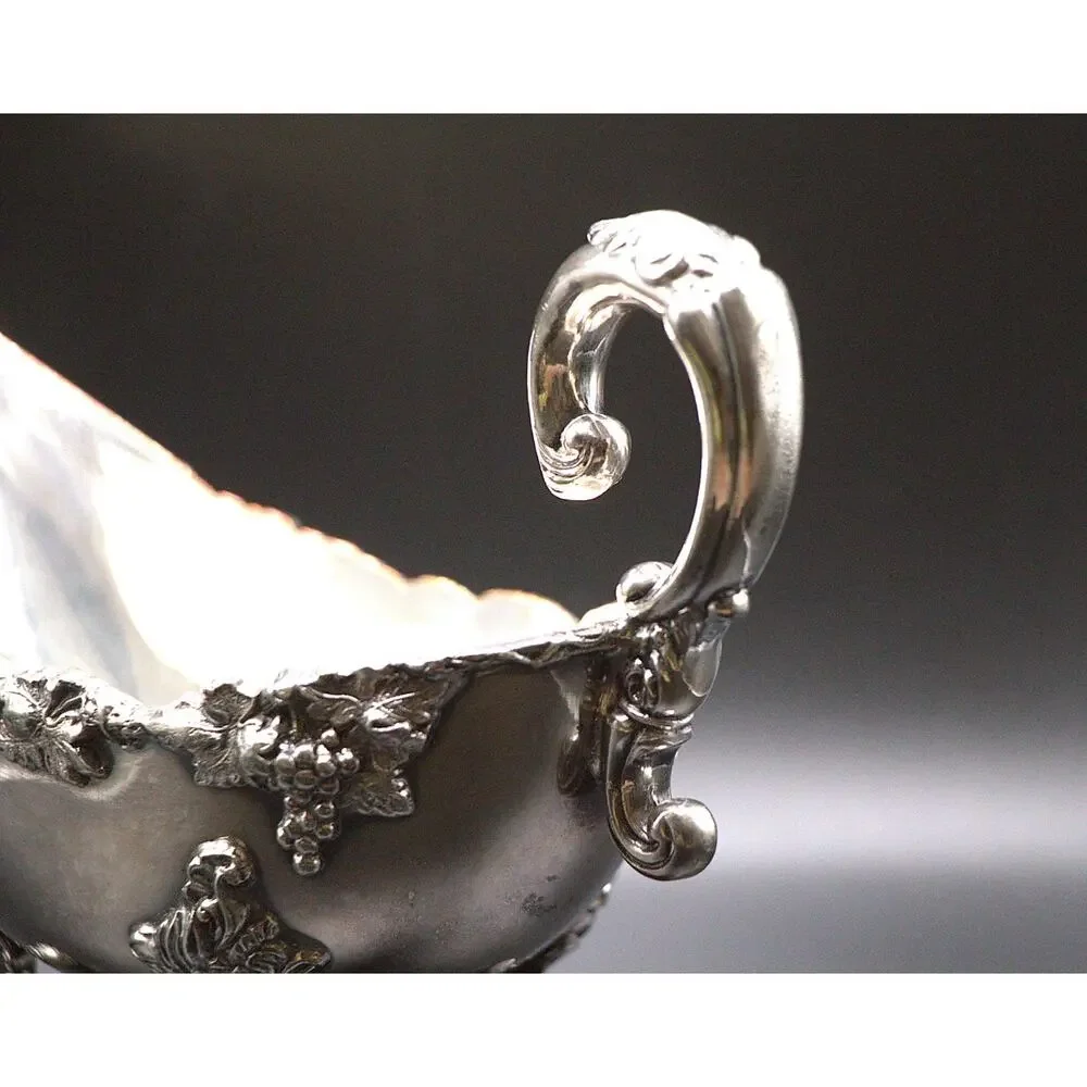 Sheffield England Victorian Silver Gravy Boat Heavy Ornate Footed Design